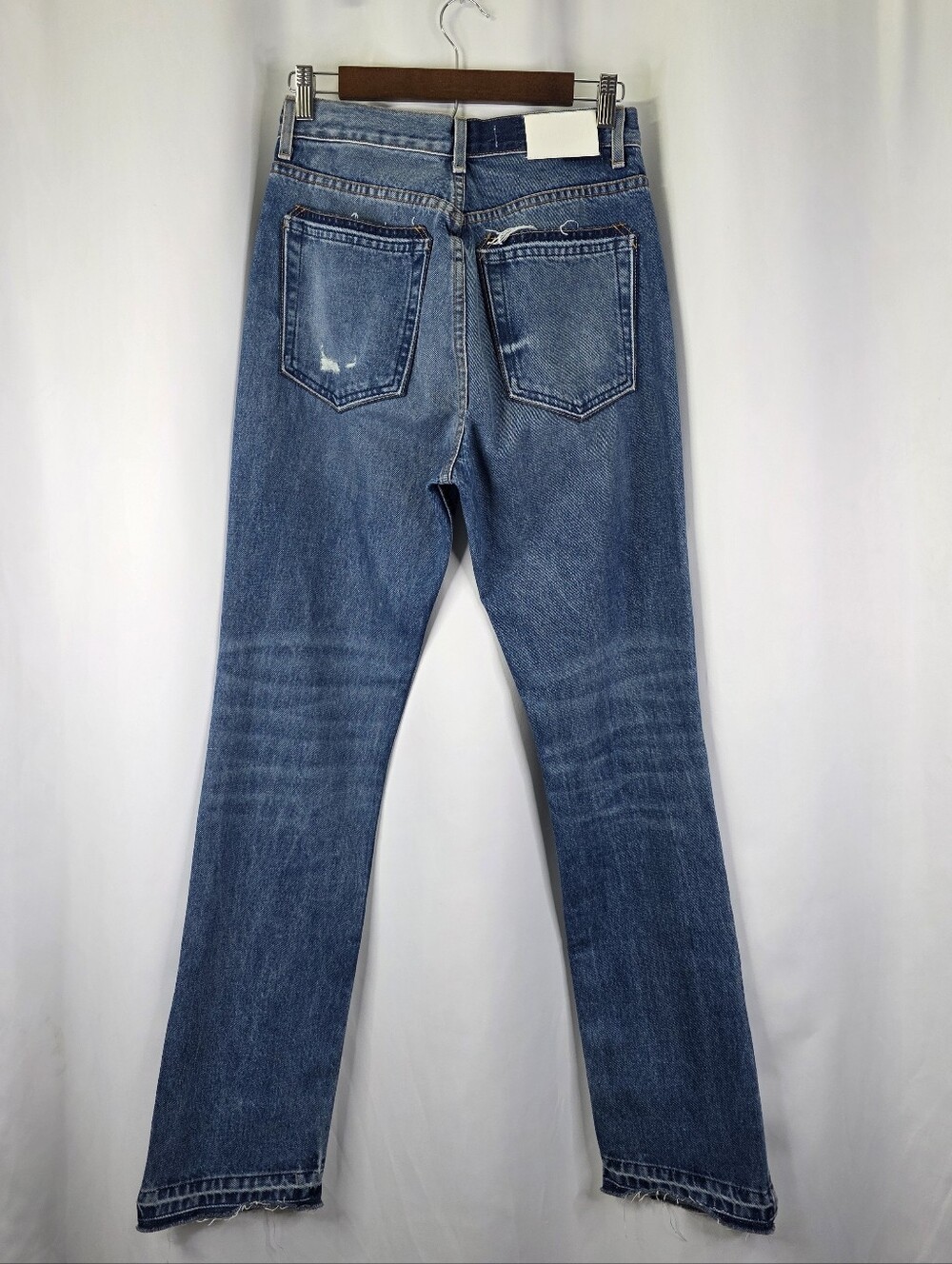 EB Denim Women's Size 27 High Rise Straight Leg Denim Jeans Split Hem Button Fly - Picture 10 of 16